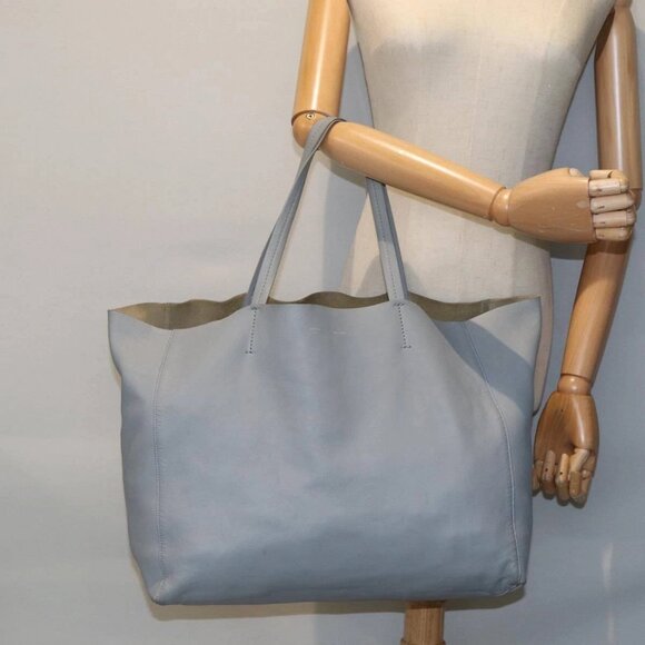 CELINE Horizontal Cabas Tote Bag Leather Light Blue Auth mr333 - Picture 3 of 16